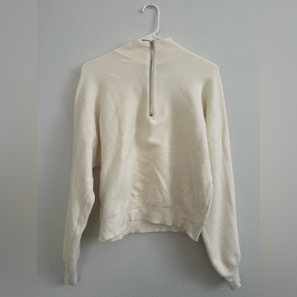 Ivory Ribbed Quarter-zip Pullover Sweater White - Size M